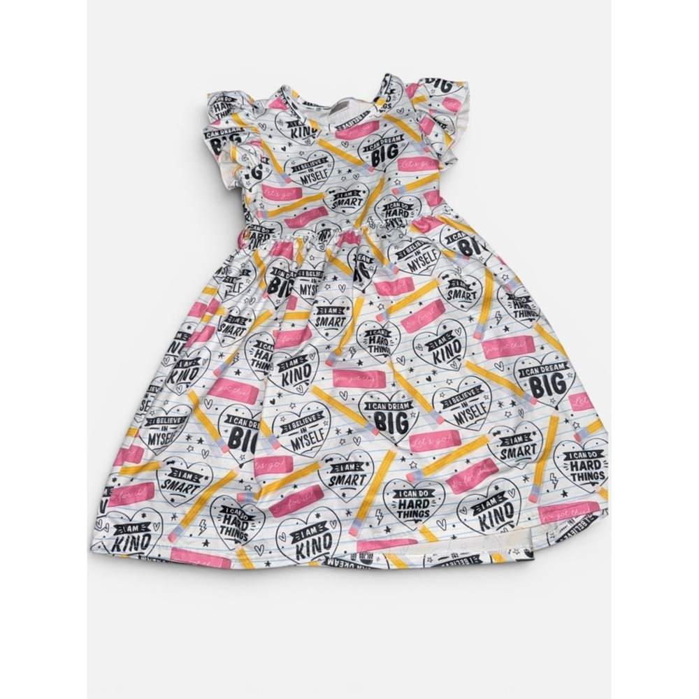 Girls Back to School Dress XL Fits 5/6 Pencil Print Cute Classroom Soft Stretch